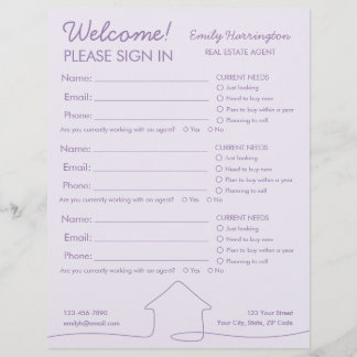 Line Art Sign In Sheet Mauve Real Estate Agent