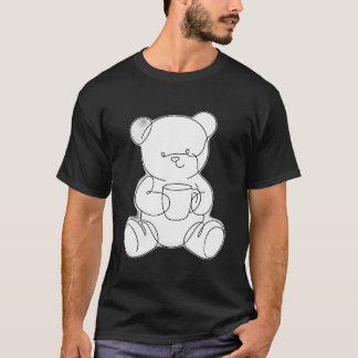 Line Art Teddy Bear with a Mug — Minimalist Bear T-Shirt