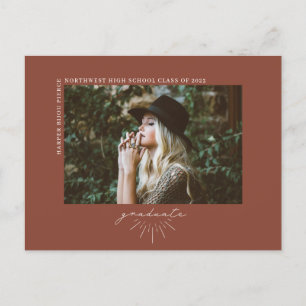 Line Art Terracotta Graduate Photo Announcement  Postcard