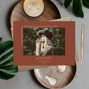 Line Art Terracotta Graduation Horizontal Photo Announcement