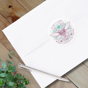 Line Art Typography Just A Girl Who Loves Cicadas Classic Round Sticker