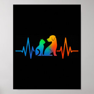 Line Art Veterinary Heartbeat Dog And Cat Lovers V Poster