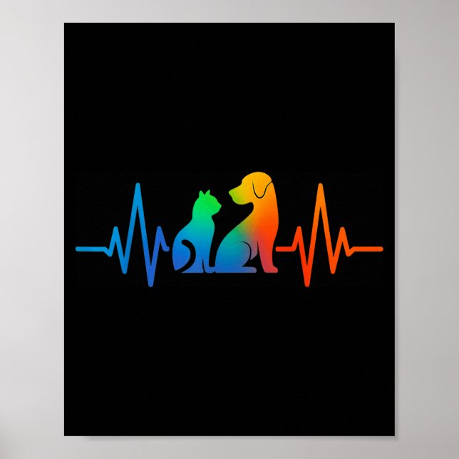 Line Art Veterinary Heartbeat Dog And Cat Lovers V Poster (Front)