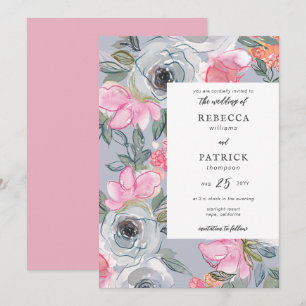 Line Art Watercolor Floral Elegant Wedding Invitation