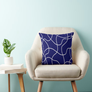 Line Art: White on Dark Blue Cushion
