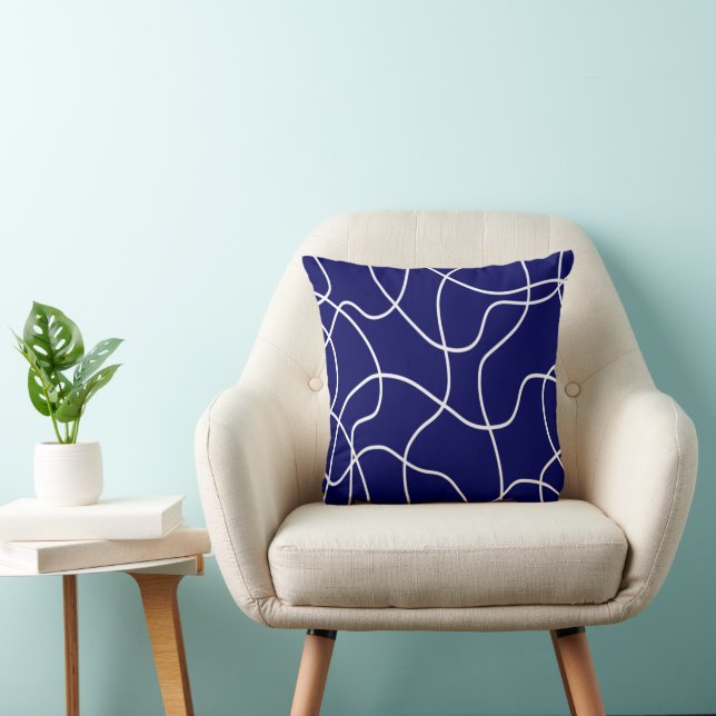 Line Art: White on Dark Blue Cushion (Chair)