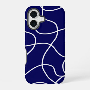 Line Art: White on Dark Blue iPhone 16 Case