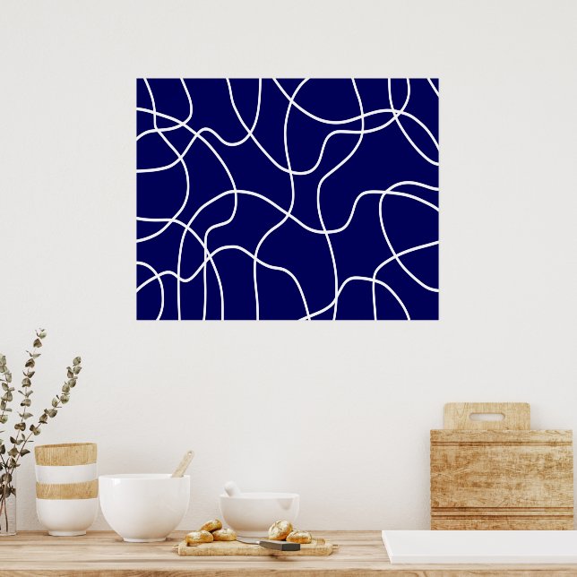 Line Art: White on Dark Blue Poster (Kitchen)