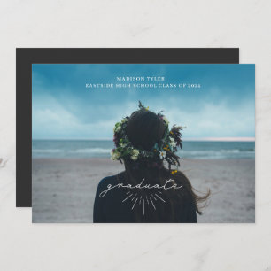 Line Art White Script Graduation Horizontal Photo Announcement