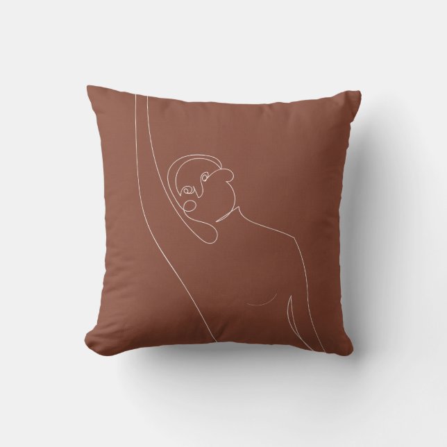 Line Art Woman Body, Earthy Tone Cushion (Front)