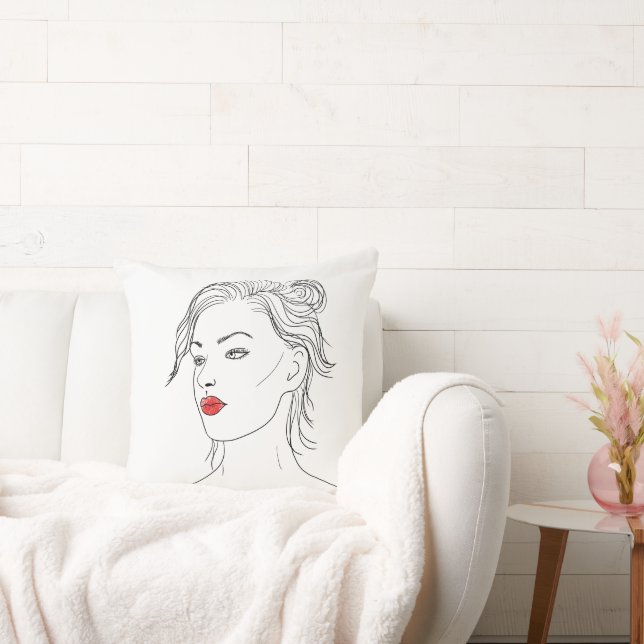 Line Art | Woman in Red Lipstick Cushion (Couch)