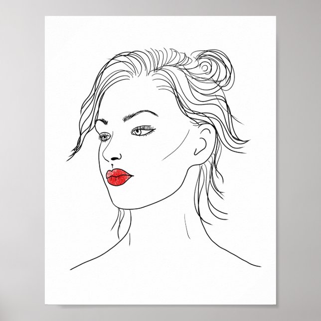 Line Art | Woman in Red Lipstick   Poster (Front)