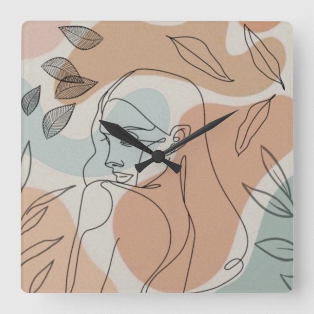 Line art woman leaves Clock (Front)