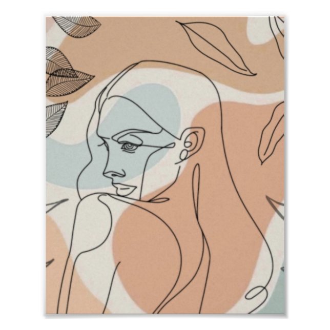 Line Art Woman & Leaves Photo Enlargement Print (Front)