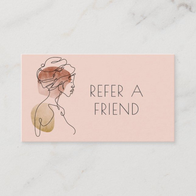 Line Art Woman Makeup Artist Referral Card (Front)