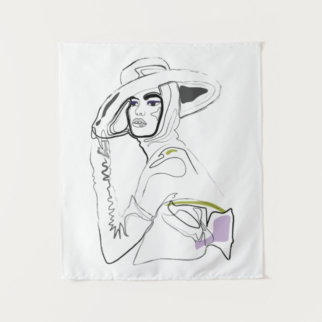 Line Art Woman Modern Simple Tapestry (Front)