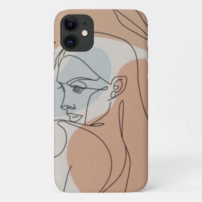 Line Art Woman On Orange & Green Background Case-Mate iPhone Case (Back)