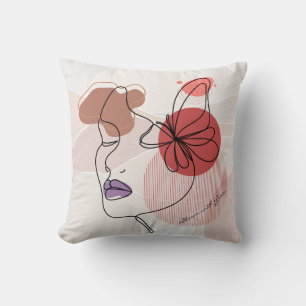 Line Art Woman with Butterfly & Abstract Shapes Cushion