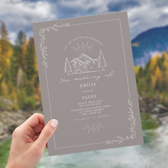 Line Art Woodland Mountain Amethyst Invitation (Creator Uploaded)