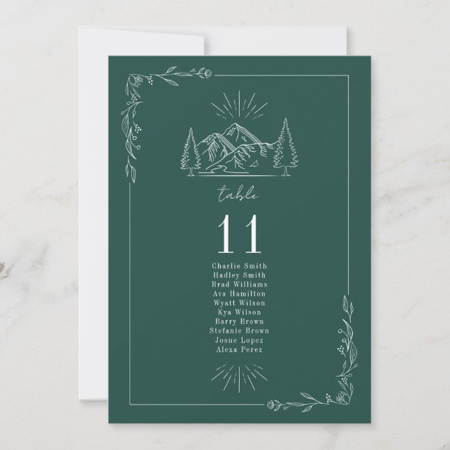 Line Art Woodland Mountain Table Number Chart (Front)