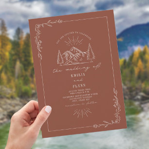 Line Art Woodland Mountain Terracotta Wedding Invitation