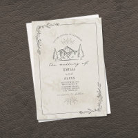 Line Art Woodland Mountain Wedding