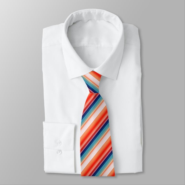 Line Blue Orange Pattern Tie (Tied)