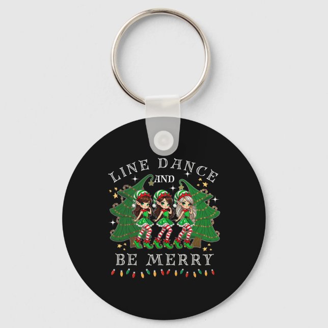 Line Dance And Be Merry Christmas Elf Dancing Holi Key Ring (Front)