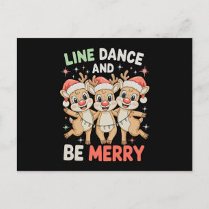 Line Dance And Be Merry Reindeer Christmas Xmas Holiday Postcard