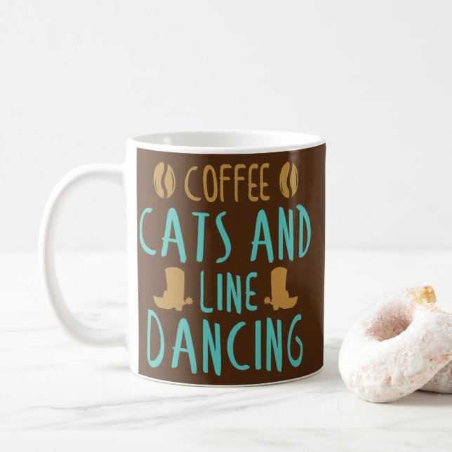 Line Dance Coffee Cats And Line Dancing Line Coffee Mug (With Donut)