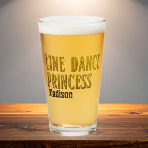 Line dance princess gold name glass