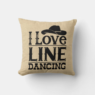 Line Dancing Cowboy Hat Country Music Burlap Cushion