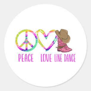 Line Dancing Dance Teacher Tie Dye Peace Love Line Classic Round Sticker