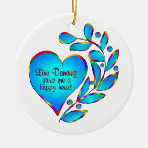 Line Dancing Happy Heart Ceramic Tree Decoration