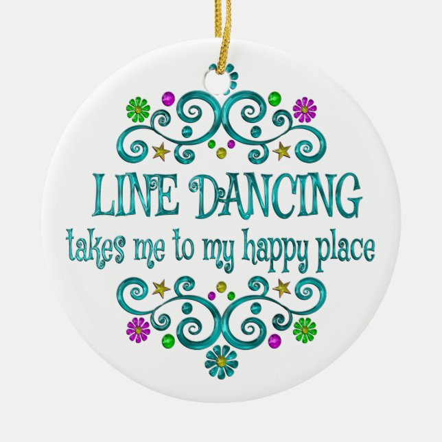 Line Dancing Happy Place Ceramic Tree Decoration (Front)