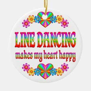 Line Dancing Heart Happy Ceramic Tree Decoration