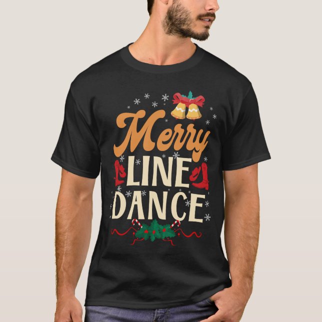 Line Dancing Merry Line Dance Christmas T-Shirt (Front)