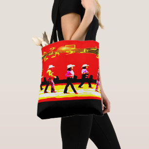 Line Dancing Western Group Red Black Tote Bag