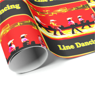 Line Dancing Western Group Red Black Yellow Wrapping Paper