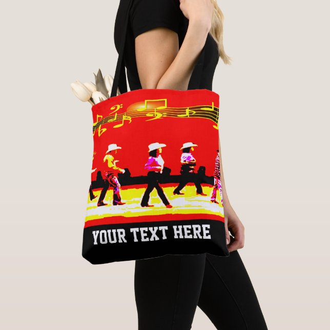 Line Dancing Western Group Red (YOUR TEXT) Tote Bag (Close Up)