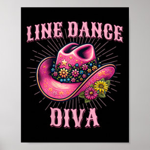 Line Dancing Western Pink Cowgirl Hat Line Dance D Poster