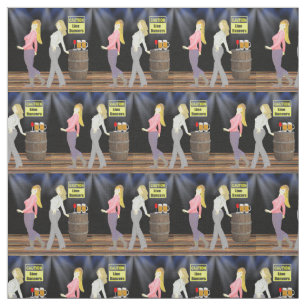 Line Dancing Women With Caution Sign 2.4" Square Fabric