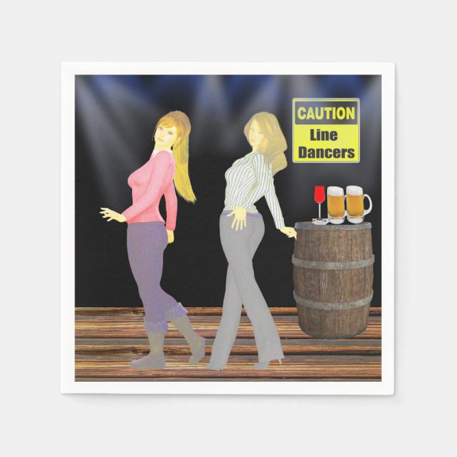Line Dancing Women With Caution Sign Party Napkin (Front)