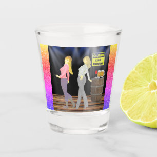 Line Dancing Women With Caution Sign Shot Glass