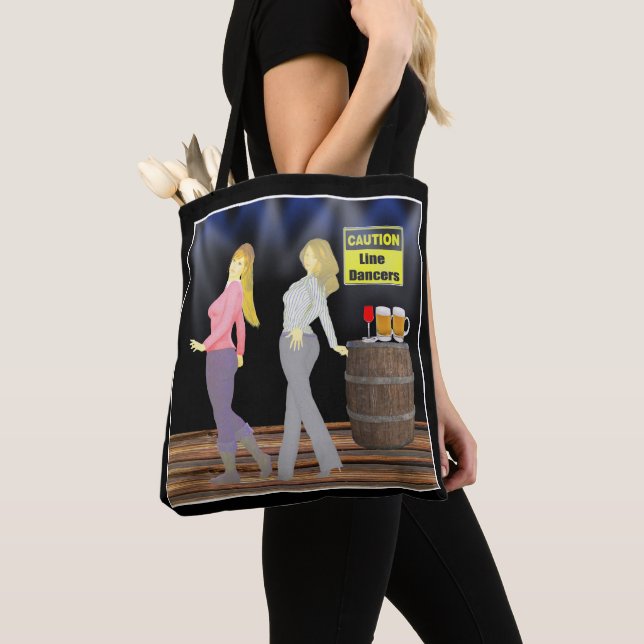 Line Dancing Women With Caution Sign Tote Bag (Close Up)