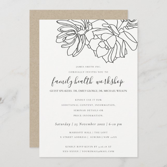 LINE DRAWING DESERT CACTI SUCCULENT WORKSHOP EVENT INVITATION (Front/Back)