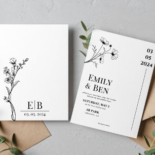 Line drawing flower minimalist wedding invitation