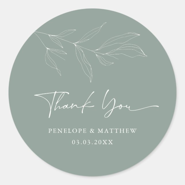 Line Drawing Foliage Sage Thank you Sticker (Front)