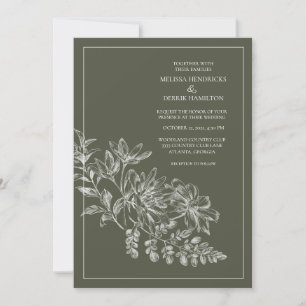 Line Drawing Forest Green Wedding Invitation
