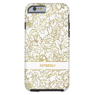 Line Drawing Gold Floral Damasks White Background Tough iPhone 6 Case